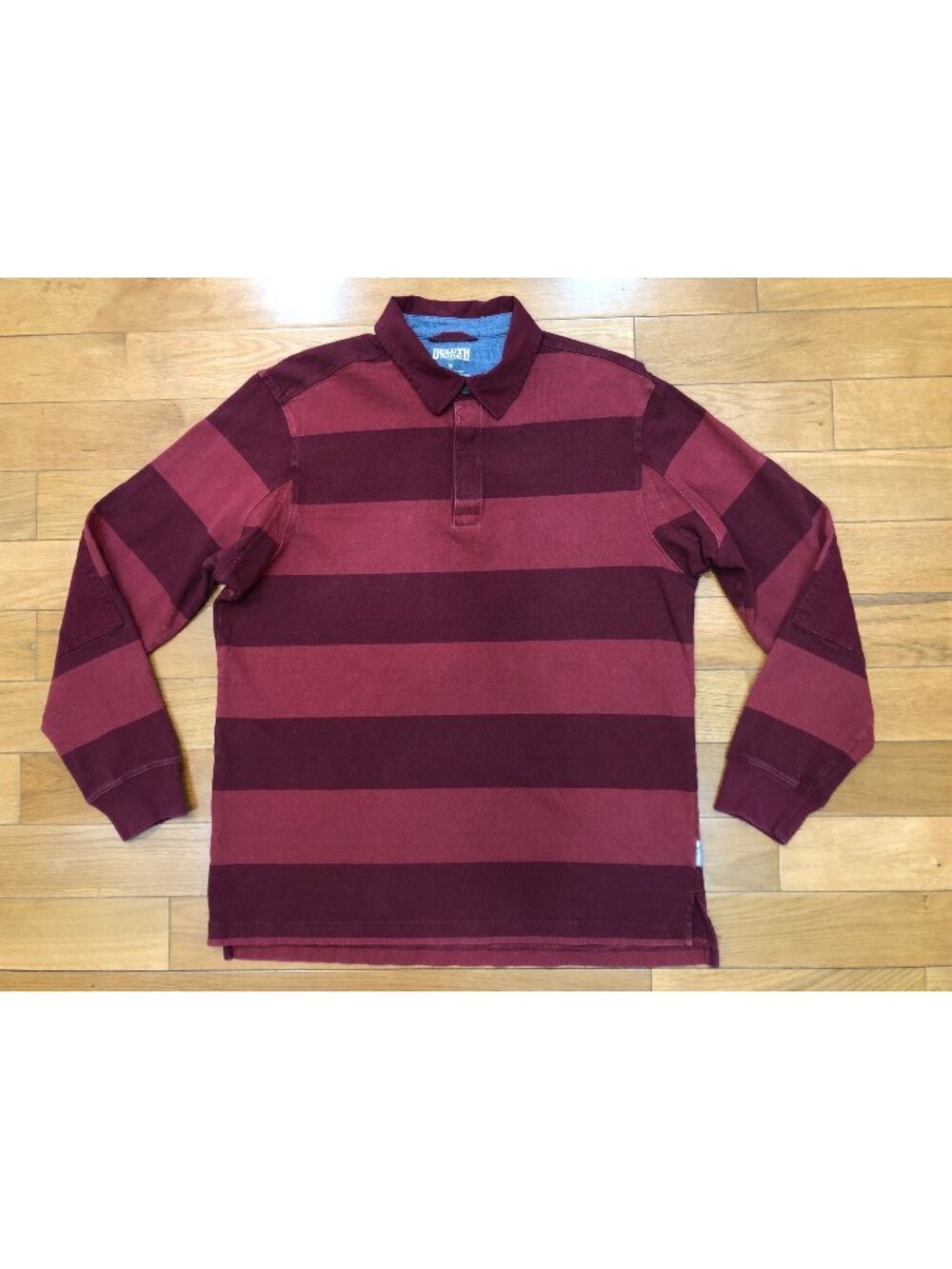 Duluth Trading Co Long Sleeve Striped Rugby Polo Shirt Burgundy Men's M Rugged